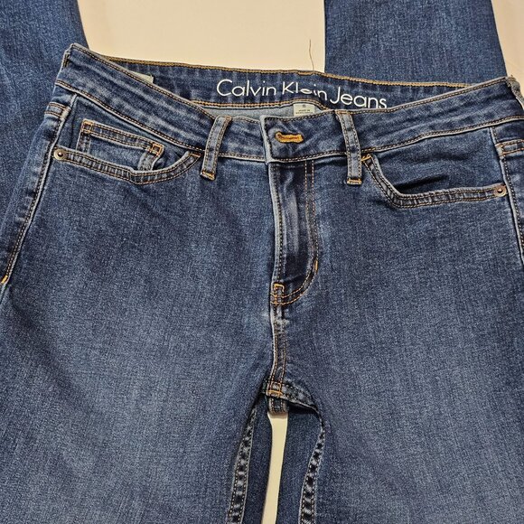 Calvin Klein Womens Dark Blue Skinny Leg Denim Jeans Sz 8 Mid-Rise Stretch Fit - Picture 2 of 11